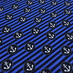 Stoff Baumwolle Jersey Anker Streifen marine royalblau weiß