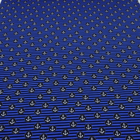Stoff Baumwolle Jersey Anker Streifen marine royalblau weiß