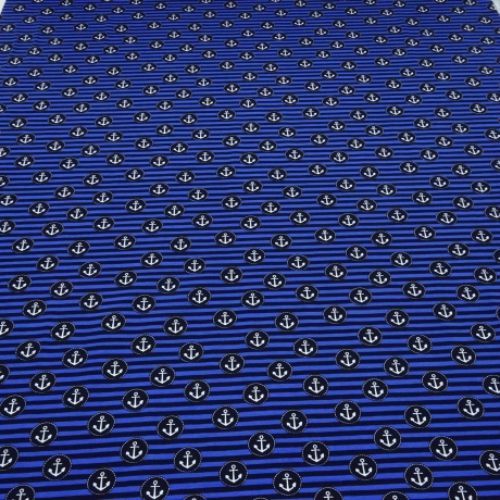 Stoff Baumwolle Jersey Anker Streifen marine royalblau weiß