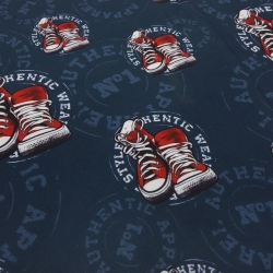 Stoff Softshell Sneaker Design blau rot weiß schwarz Kinderstoff