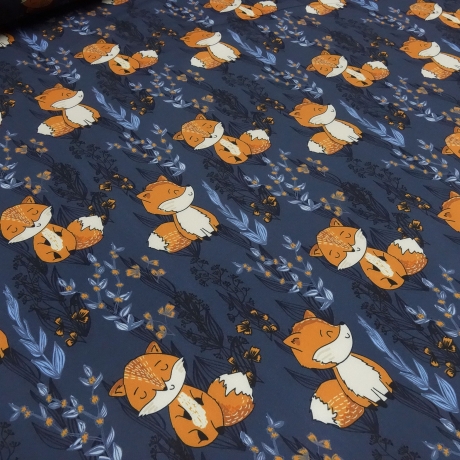 Stoff Softshell Füchse Design marine blau orange Jackenstoff