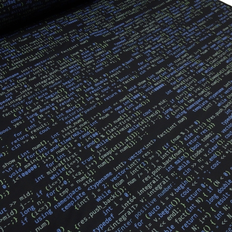 Stoff Softshell Computercode Code Nerd schwarz blau grüngelb