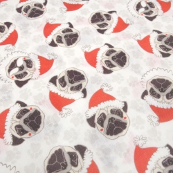 Stoff Baumwolle Popeline Xmas Weihnachts Möpse Hunde ecrú rot