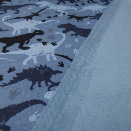 Stoff Sweatshirtstoff Alpenfleece Dinosaurier Design blau marine