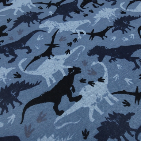 Stoff Sweatshirtstoff Alpenfleece Dinosaurier Design blau marine