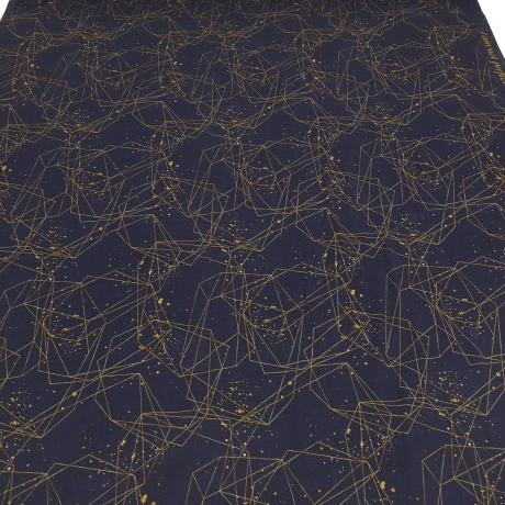 Stoff Baumwolle Jersey geometrisches Design dunkel lila gold