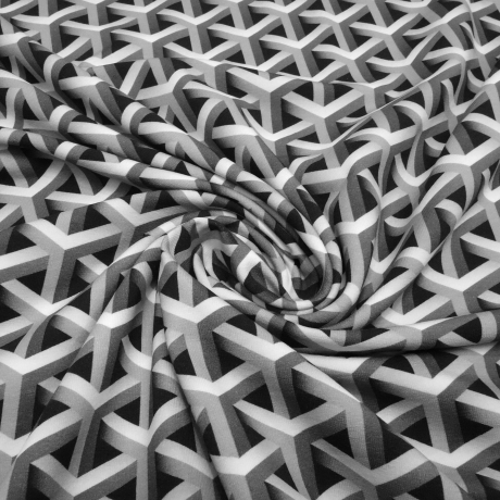 Stoff Baumwolle French Terry geometrisches Muster weiß grau sw