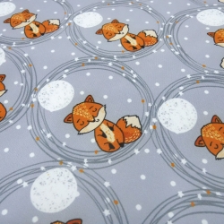 Stoff Softshell Füchse Design hellgrau weiß orange Jackenstoff