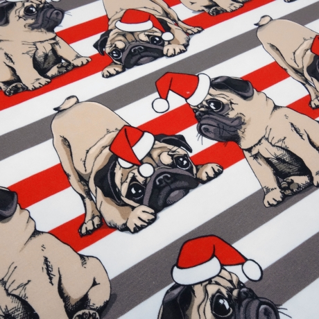 Stoff Baumwolle French Terry Weihnachten Hunde braun rot weiß