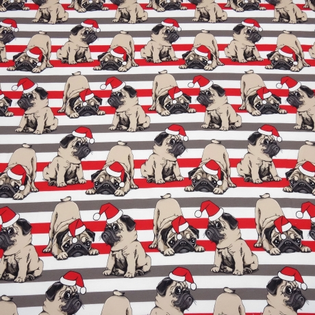 Stoff Baumwolle French Terry Weihnachten Hunde braun rot weiß