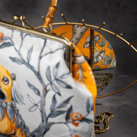 Handgemachte Tasche – Orange/Grau mit exotischem Naturmotiv