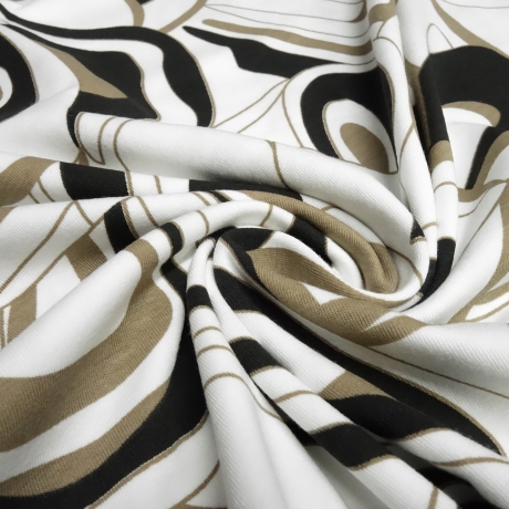 Stoff Baumwolle Jersey abstrakt Design weiß beige schoko braun