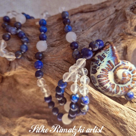 Mala Kette 108 Amazonit Lapislazuli Bergkristall Jade