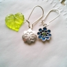 Ohrringe aus 925er Sterling Silber und Blume Anhänger mit Emaille
