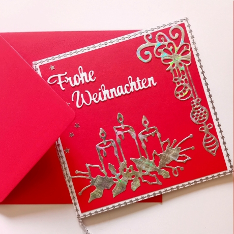 Weihnachtskarte frohe Weihnachten Rot & Silber Festtag-Karte
