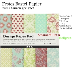 Bastel-Papier -Grün/Purpel- 15x15 cm, 50 Blatt10 Motive 120g