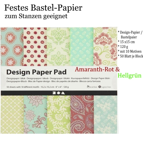 Bastel-Papier -Grün/Purpel- 15x15 cm, 50 Blatt10 Motive 120g