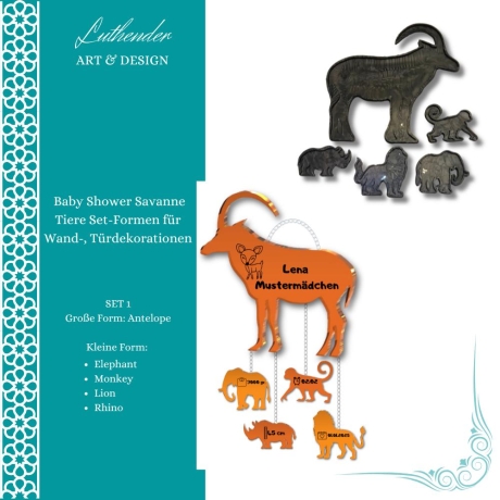 Baby Shower Savanne Tiere Set-Formen, fünf verschiedene Varianten
