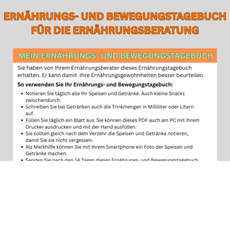 Ernährungs- u. Bewegungstagebuch + Essverhalten-Checkvorlage