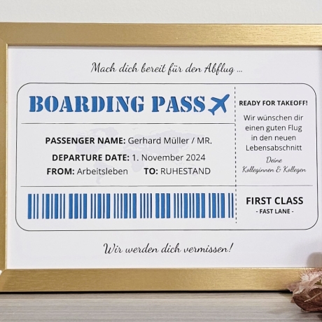 personalisiertes Geldgeschenk - Borading Pass - zur Rente