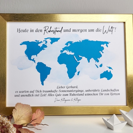personalisiertes Geldgeschenk - Weltkarte - zum Ruhestand
