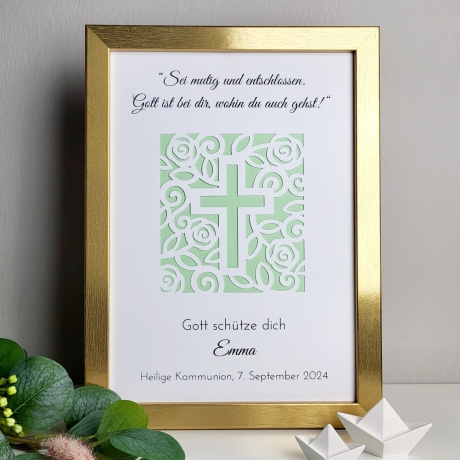 personalisiertes Geldgeschenk - Blumenkreuz - zur Kommunion