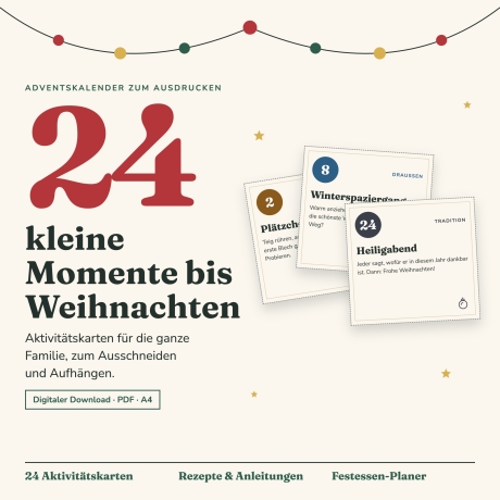 Adventskalender zum Ausdrucken, 24 Aktivitätskarten für Familien