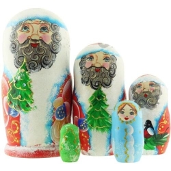 5-er Set Matroschka Nikolaus mit Bart, Holz,18 cm, neu