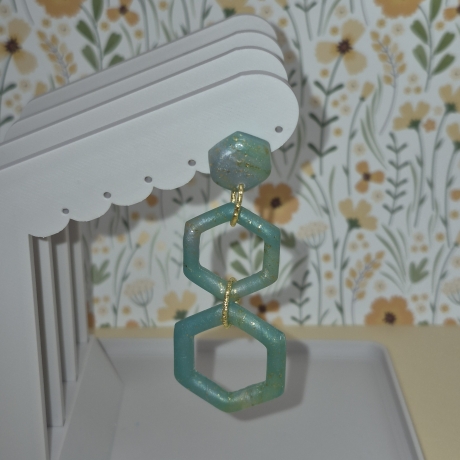 Elegante Hexagon Statement-Ohrringe im Apatit-Look - Handmade