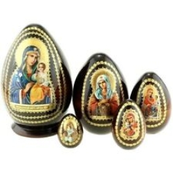 5-er Matroschka in Eiform mit Ikonenbild, 15 cm hoch