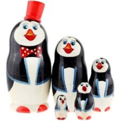 5-er Matroschka Tiere Pinguin m. Hut, 13 cm, Holz 5-er Matroschka Tiere Pinguin m. Hut, 13 cm, Holz