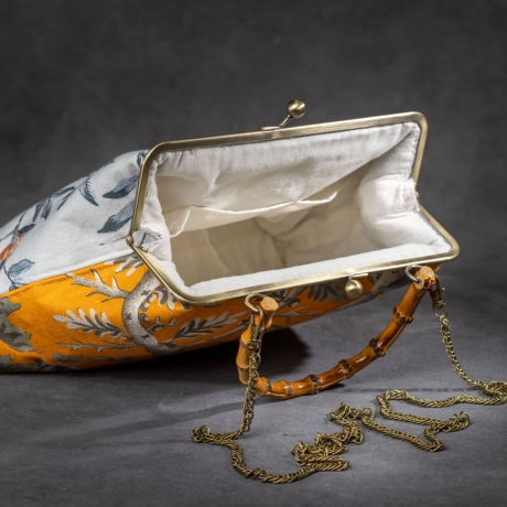 Handgemachte Tasche – Orange/Grau mit exotischem Naturmotiv