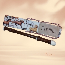 Flötentasche mit Namen, Flötenbeutel - Pferde braun 