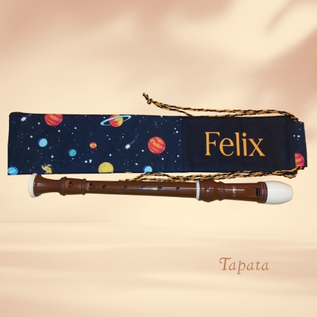 Flötentasche mit Namen, Flötenbeutel - Weltall personalisierbar 