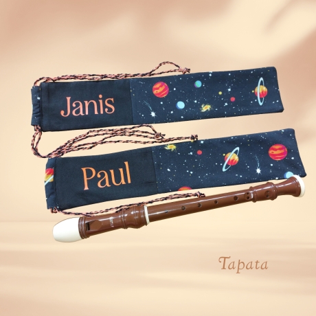 Flötentasche mit Namen, Flötenbeutel - Weltall personalisierbar 