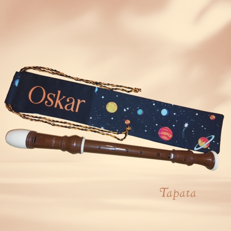 Flötentasche mit Namen, Flötenbeutel - Weltall personalisierbar 