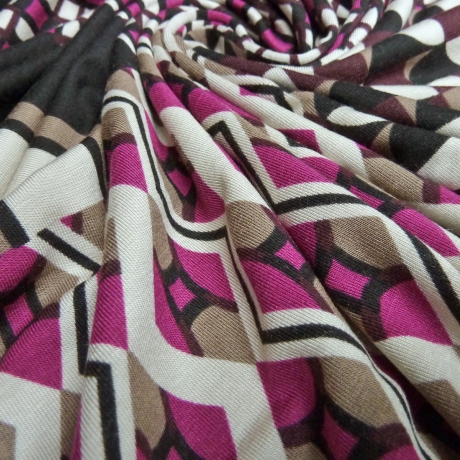 Stoff Jersey Retro Patchwork schwarz beige braun fuchsia bordeaux