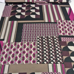 Stoff Jersey Retro Patchwork schwarz beige braun fuchsia bordeaux
