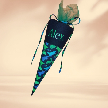 Mini Schultüte mit Namen,Vorschultüte, Zuckertüte - Schwarz Dinos