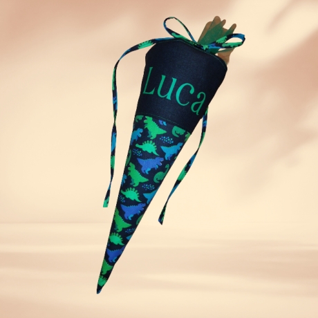 Mini Schultüte mit Namen,Vorschultüte, Zuckertüte - Schwarz Dinos