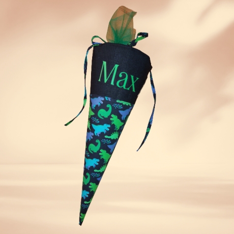 Mini Schultüte mit Namen,Vorschultüte, Zuckertüte - Schwarz Dinos