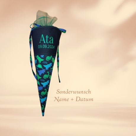 Mini Schultüte mit Namen,Vorschultüte, Zuckertüte - Schwarz Dinos