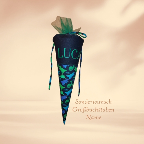 Mini Schultüte mit Namen,Vorschultüte, Zuckertüte - Schwarz Dinos