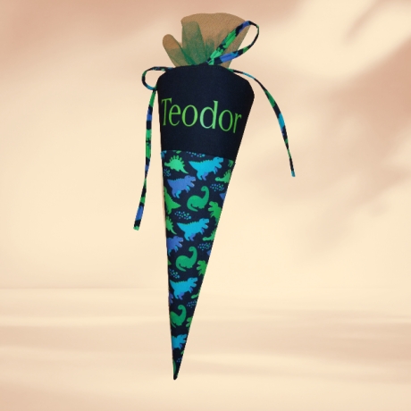 Mini Schultüte mit Namen,Vorschultüte, Zuckertüte - Schwarz Dinos