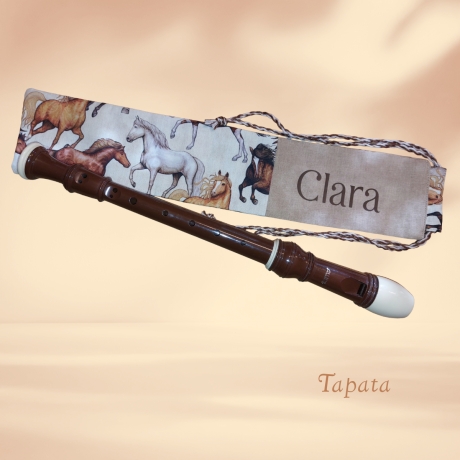 Flötentasche mit Namen, Flötenbeutel - Pferde braun 