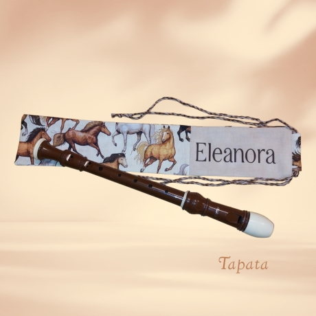 Flötentasche mit Namen, Flötenbeutel - Pferde braun 