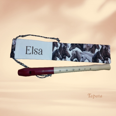 Flötentasche mit Namen, Flötenbeutel - Pferde