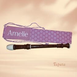 Flötentasche mit Namen, Flötenbeutel - Rosa Retrokreise