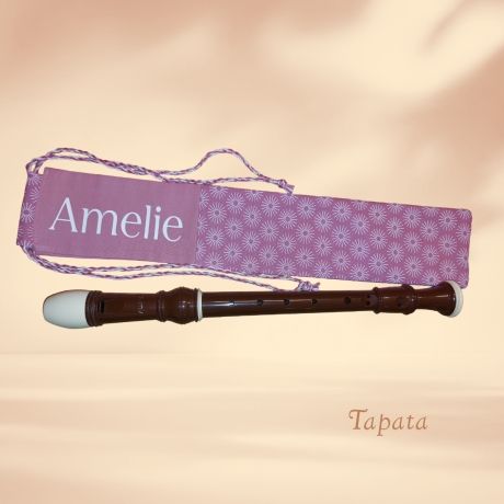 Flötentasche mit Namen, Flötenbeutel - Rosa Retrokreise