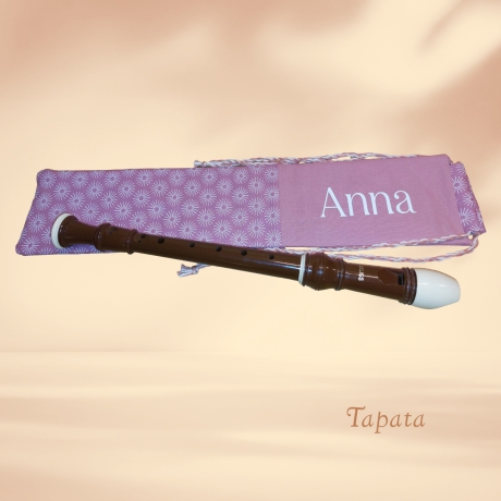 Flötentasche mit Namen, Flötenbeutel - Rosa Retrokreise